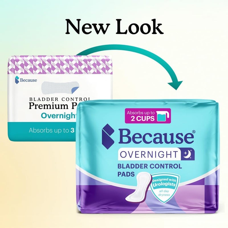 because Overnight Incontinence Pads for Women – Moderate-to-Heavy Absorbency for Nighttime Use, Long-Length Protection, 20 Count, New Version - Image 2